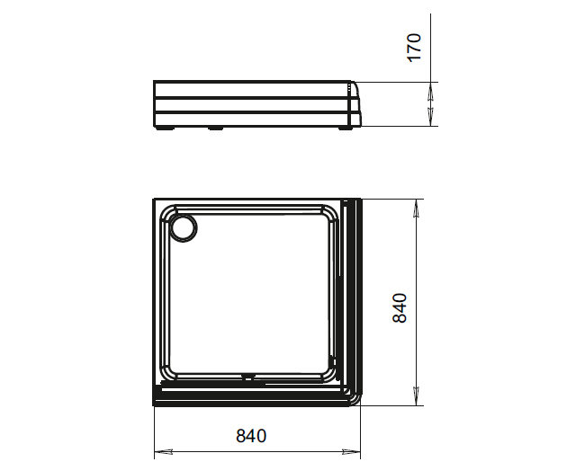 Поддон к душевому углу 80 (квадратный поддон на раме-подставке с устройством слива): Габаритный чертеж