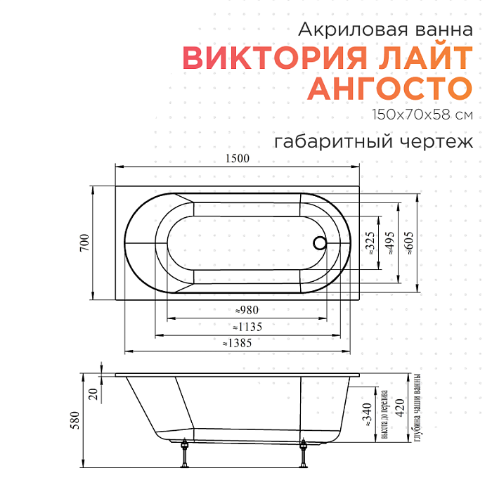 акриловые ванны Виктория лайт Ангосто